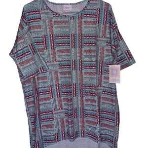 New Lularoe Irma Simply Comfortable Top Hi Low Tunic Shirt Size S Blue Maroon